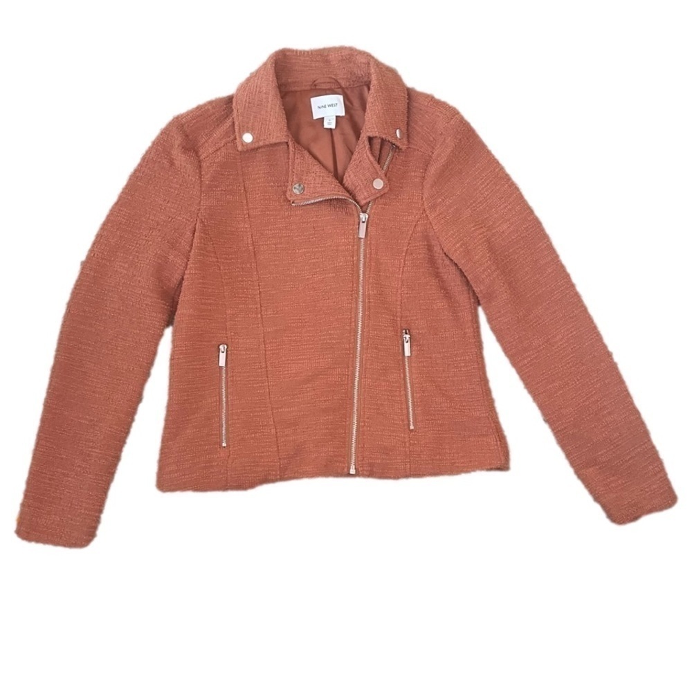 Nine West Rust Textured Moto Jacket, S - Picture 7 of 8